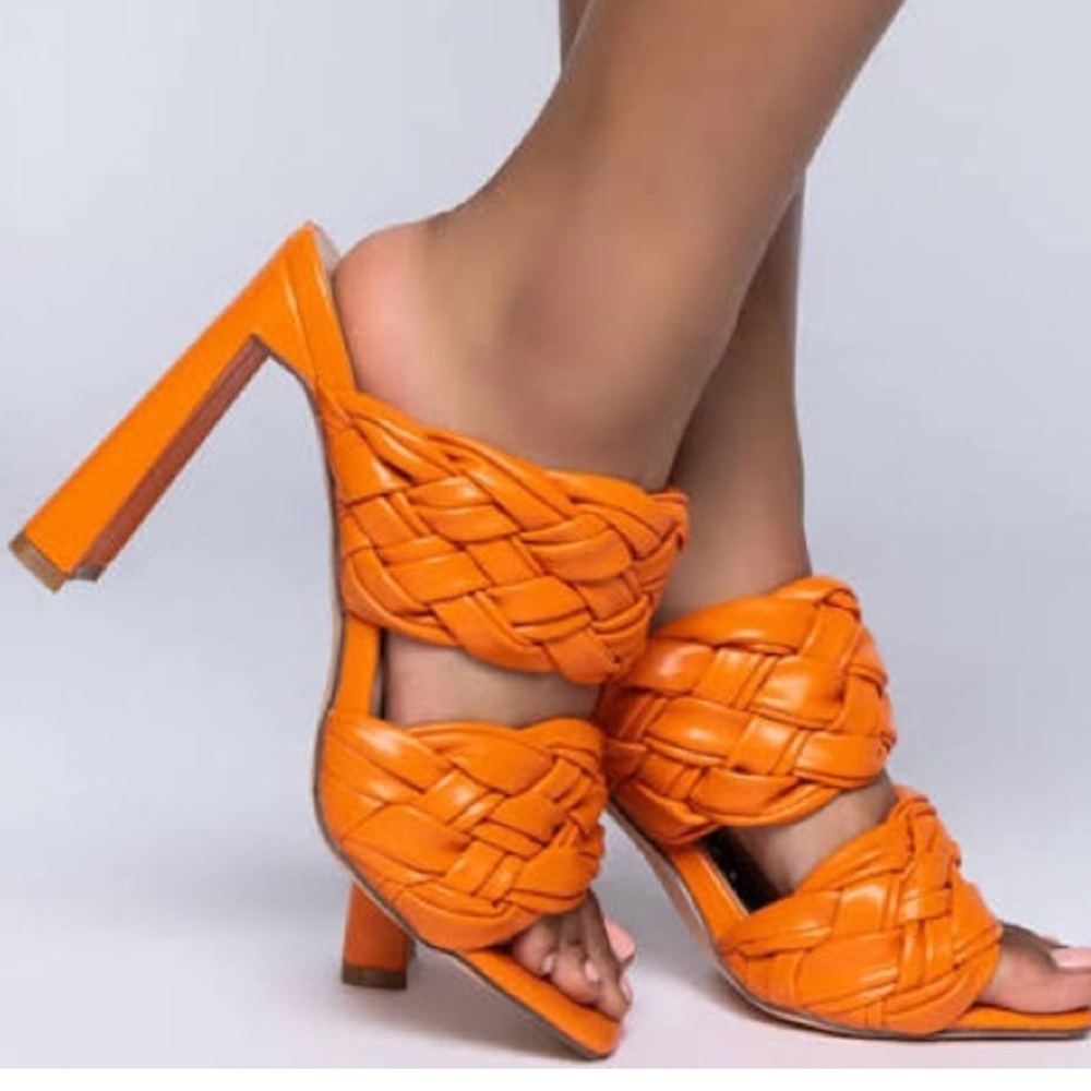 Azaela Wang Carolina-Orange Braided Chunky Heel Sandals - NIB - Picture 2 of 2